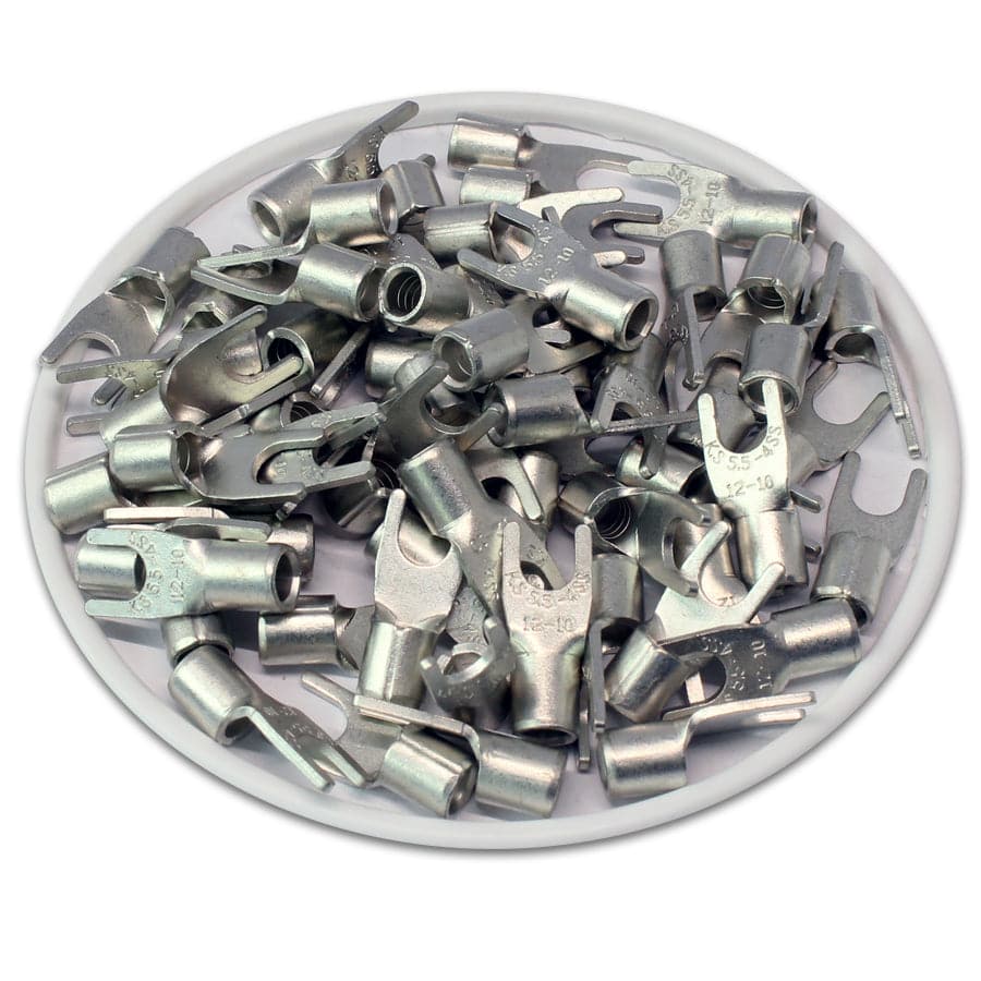 12-10 AWG Non Insulated Spade Terminals, #8 Stud, UL Approved, 100 Pieces - SNBSS5-4
