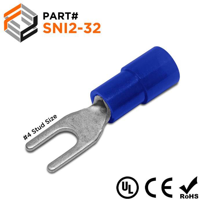SNI2-32 - 16 to 14 AWG Polycarbonate Spade Terminals, #4 Stud, 100 Pieces
