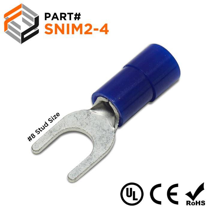 SNIM2-4 - 16 to 14 AWG Polycarbonate Spade Terminals, #8 Stud, 100 Pieces
