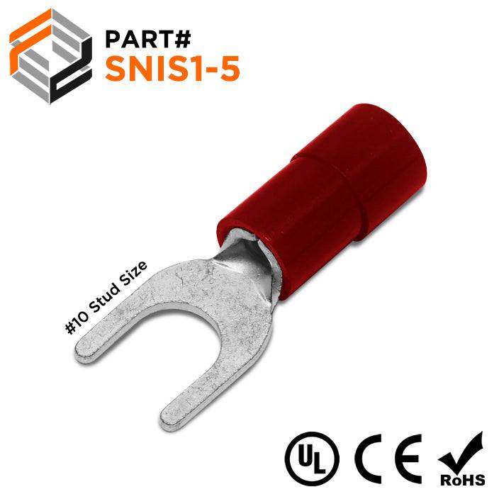 SNIS1-5 - 22 to 16 AWG Polycarbonate Spade Terminals, #10 Stud, 100 Pieces