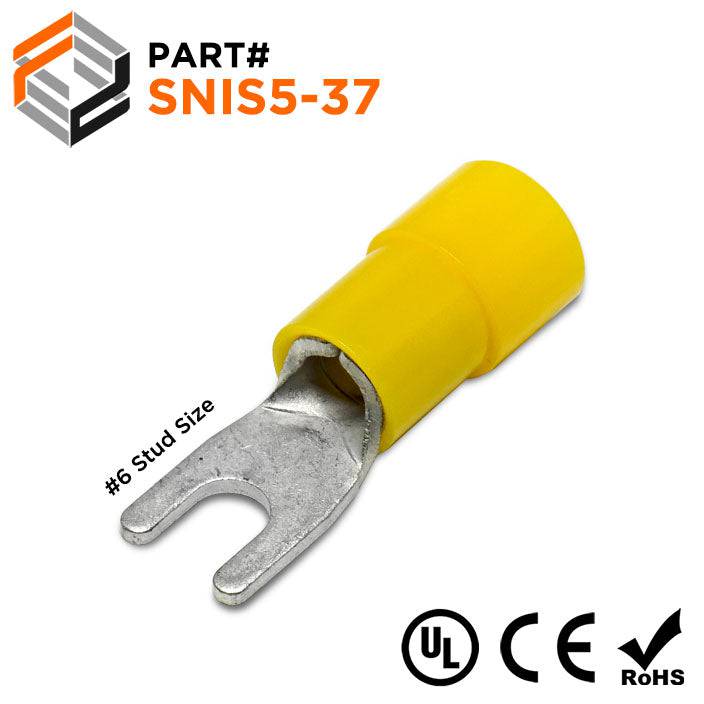 SNIS5-37 - 12 to 10 AWG Polycarbonate Spade Terminals, #6 Stud, 100 Pieces
