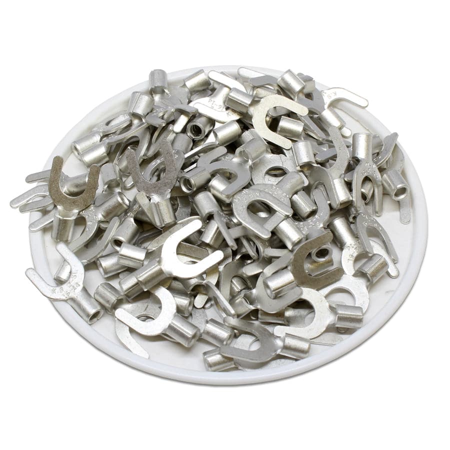 SNL2-5 - 16 to 14 AWG Non Insulated Spade Terminals, #10 Stud, UL Approved, 100 Pieces
