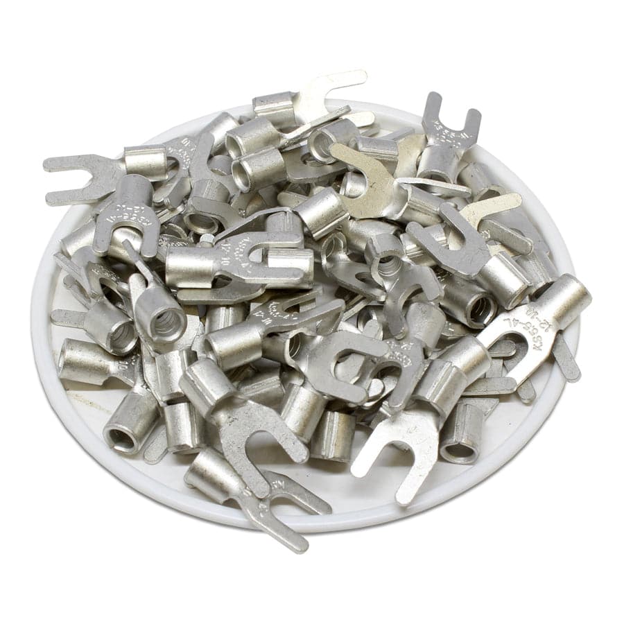 SNL5-4 - 12 to 10 AWG Non Insulated Spade Terminals, #8 Stud, UL Approved, 100 Pieces