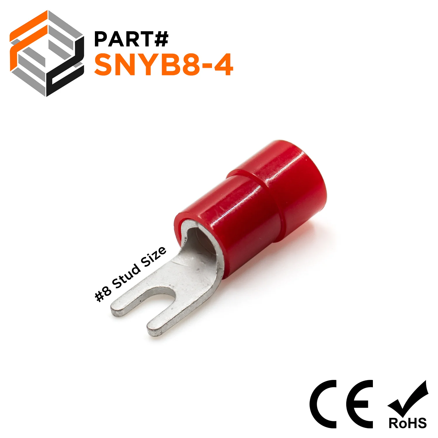 SNYB8-4 - 8 AWG Nylon Insulated Spade Terminals, #8 Stud Size, Red, 50 Pieces