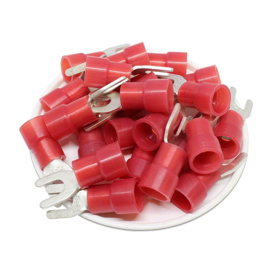 SNYB8-5 - 8 AWG Nylon Insulated Spade Terminals, #10 Stud, Red, 50 Pieces