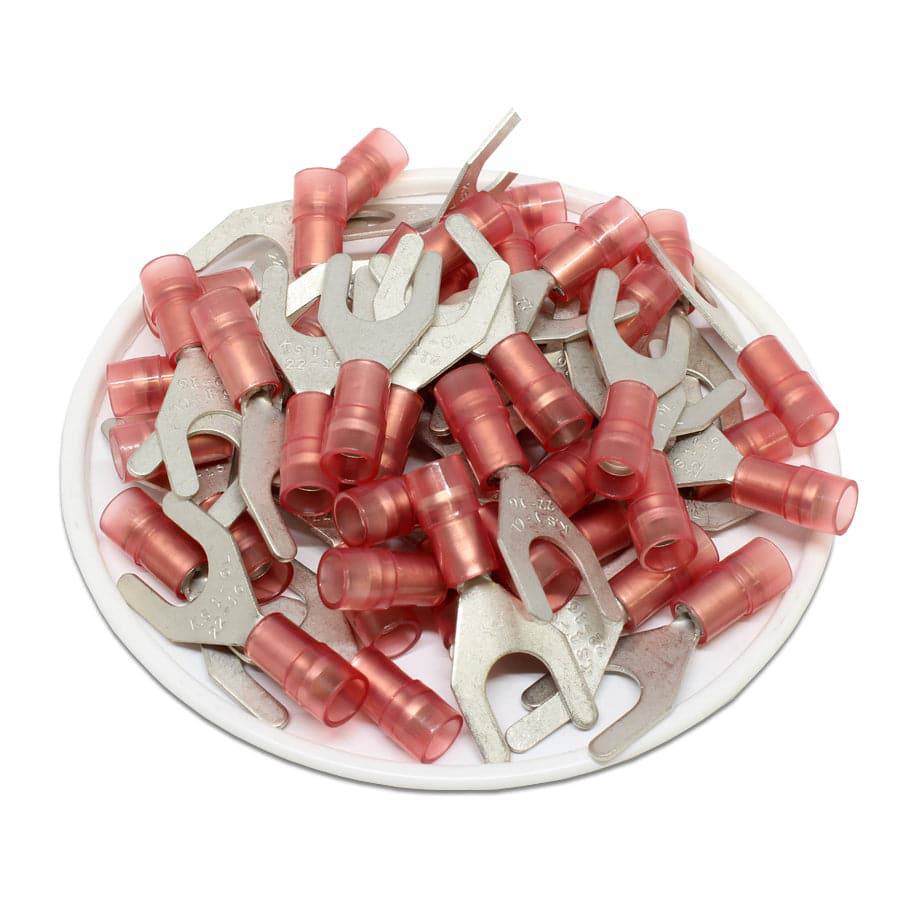 SNYDL1-6 - Nylon Insulated Double Crimp Spade Terminals - 22-16 AWG - 1/4" Stud