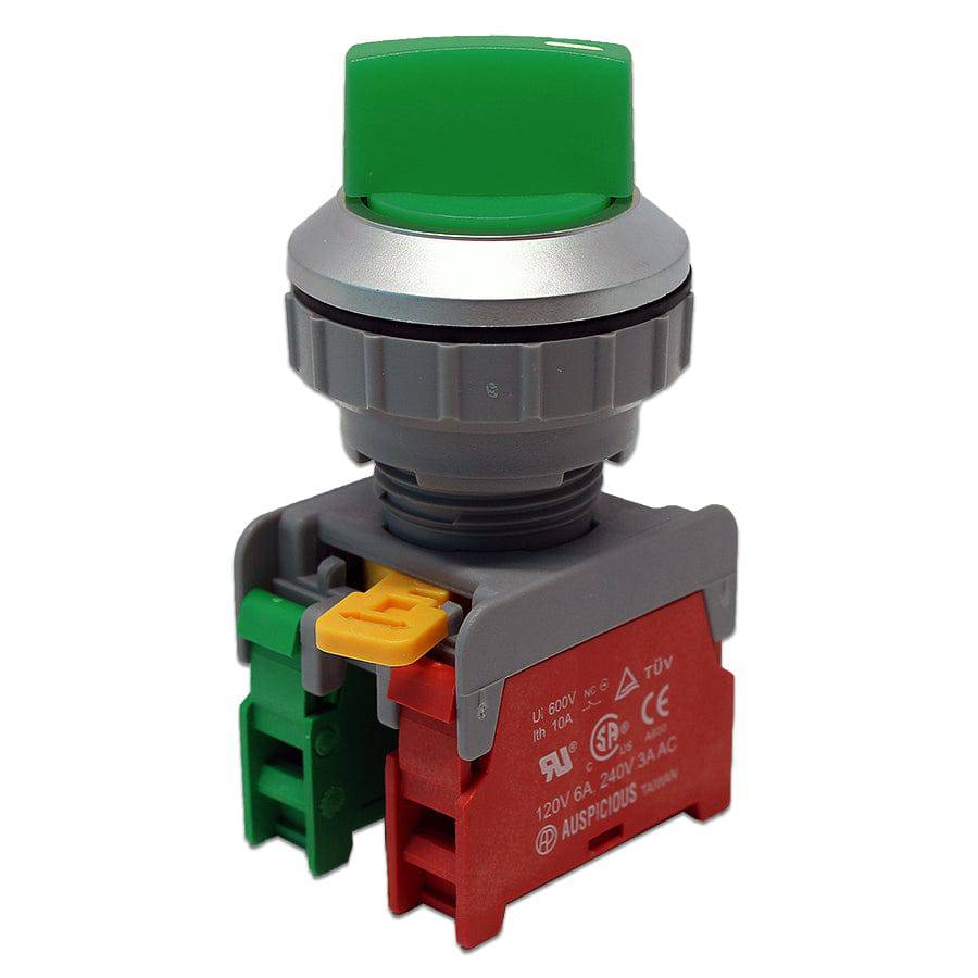 SS30-1O/C-GN - Twist Knob Switch - 2 Contact (1O/C) - 2 Positions (1-2) - Green