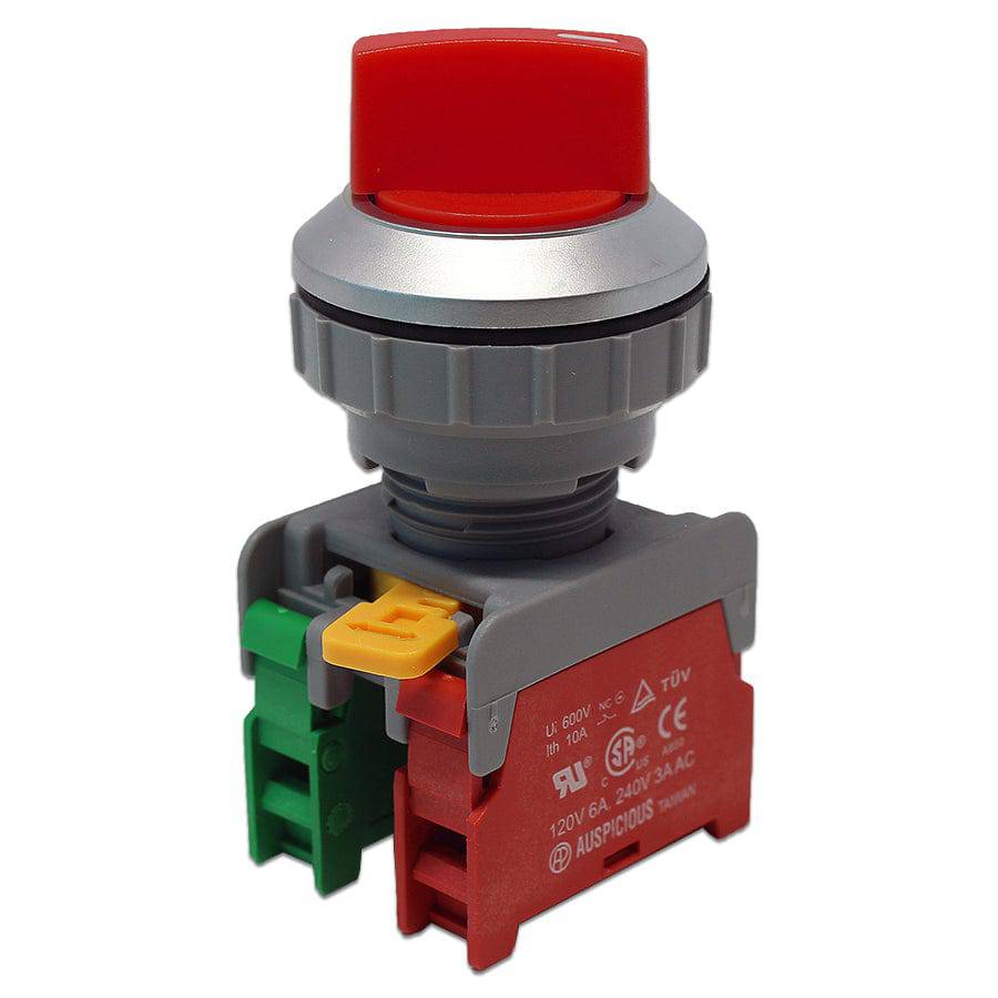SS30-1O/C-RD - Twist Knob Switch - 2 Contact (1O/C) - 2 Positions (1-2) - Red