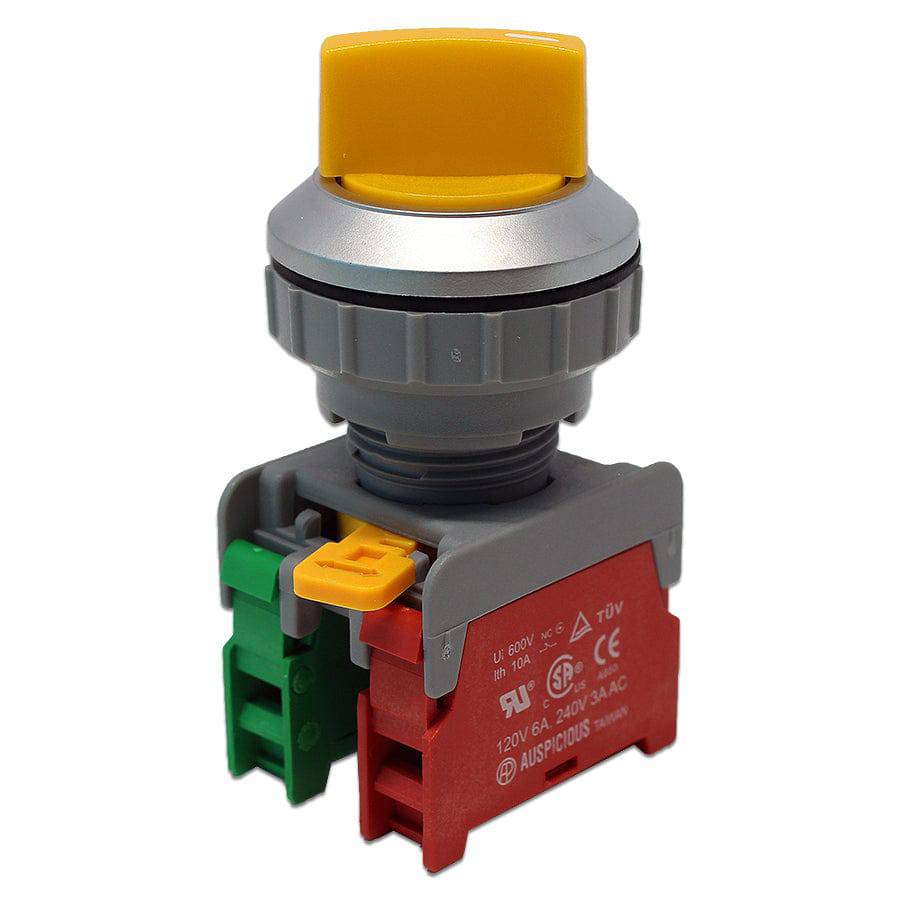 SS30-1O/C-YL - Twist Knob Switch - 2 Contact (1O/C) - 2 Positions (1-2) - Yellow