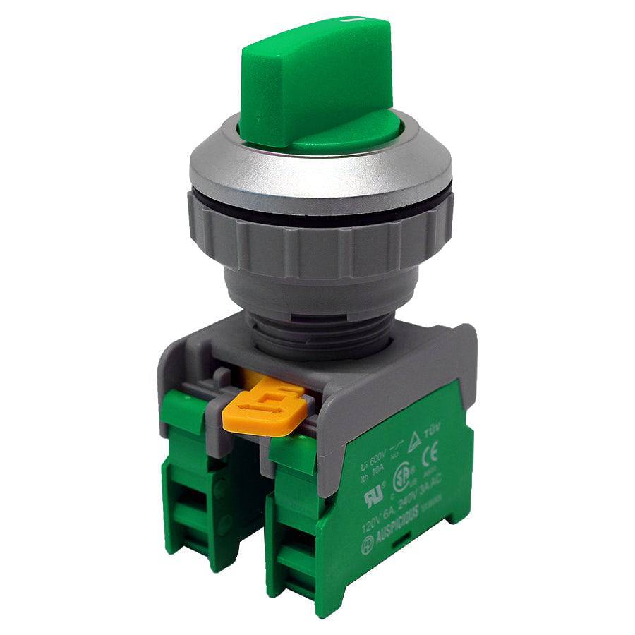 SS30-2/O-GN - Twist Knob Switch - 2 Contact (2/O) - 3 Positions (1-0-2) - Green