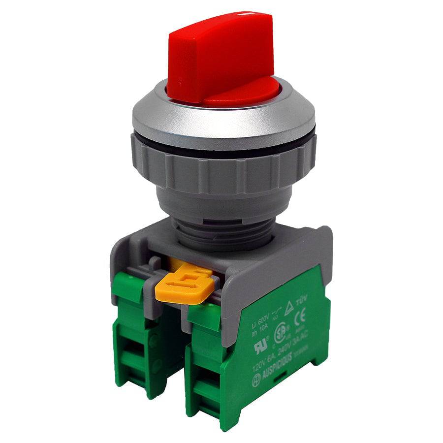 SS30-2/O-RD - Twist Knob Switch - 2 Contact (2/O) - 3 Positions (1-0-2) - Red