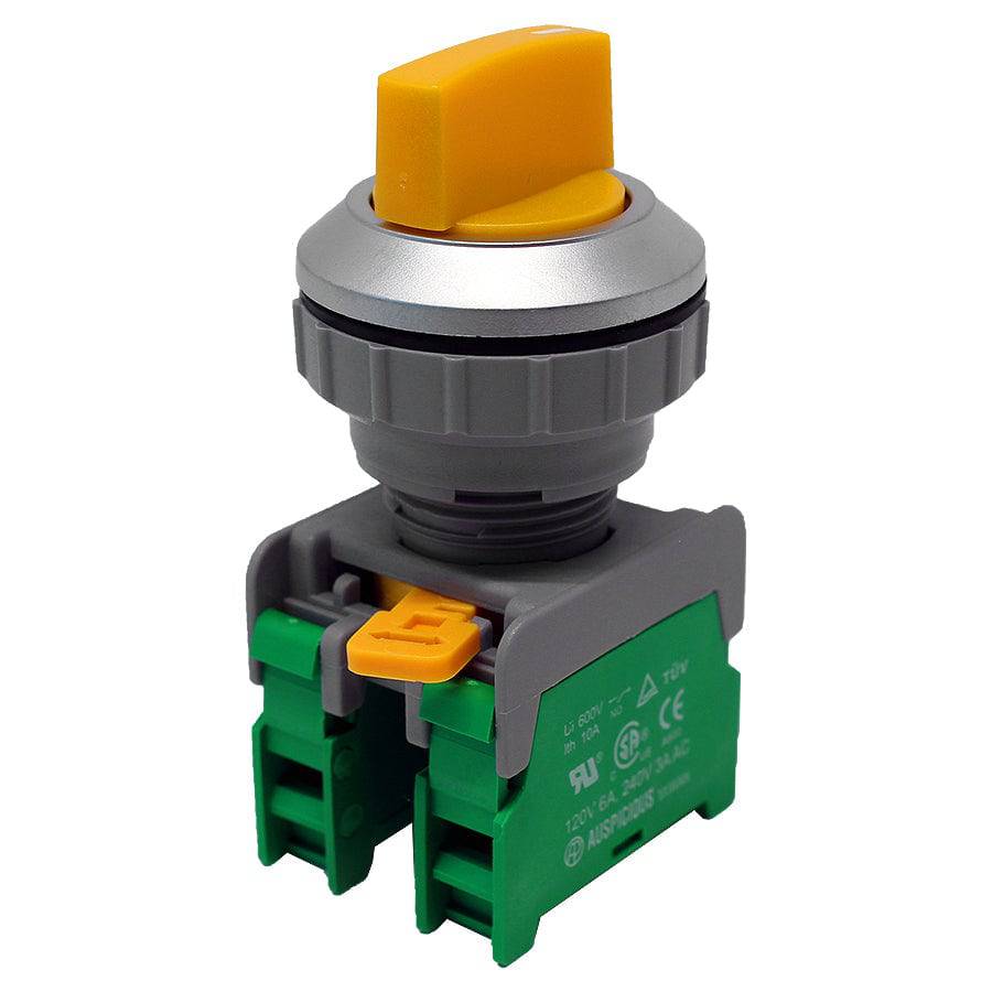 SS30-2/O-YL - Twist Knob Switch - 2 Contact (2/O) - 3 Positions (1-0-2) - Yellow