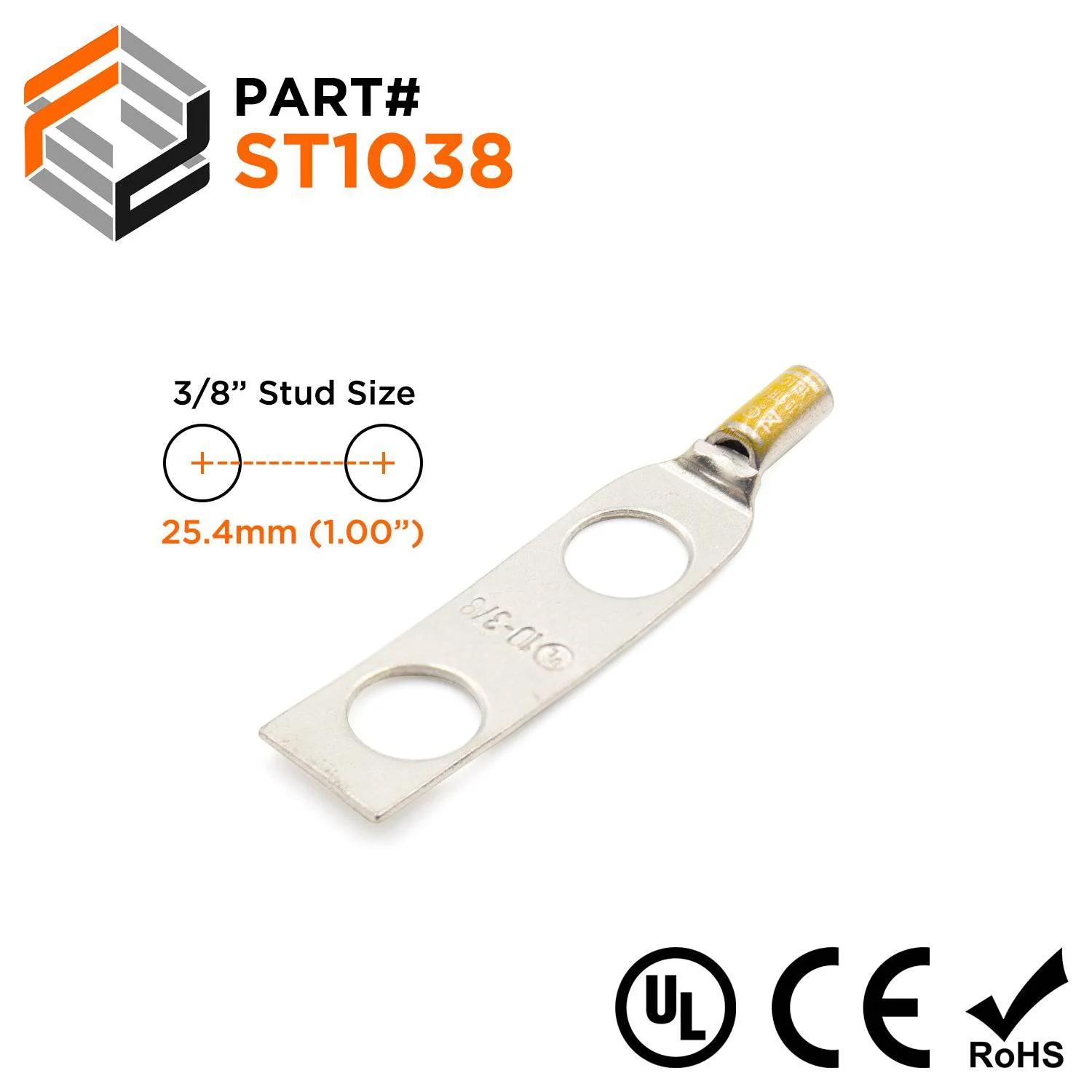ST1038 - 10 AWG Compression Lug - 3/8" Stud Size, 1 Piece