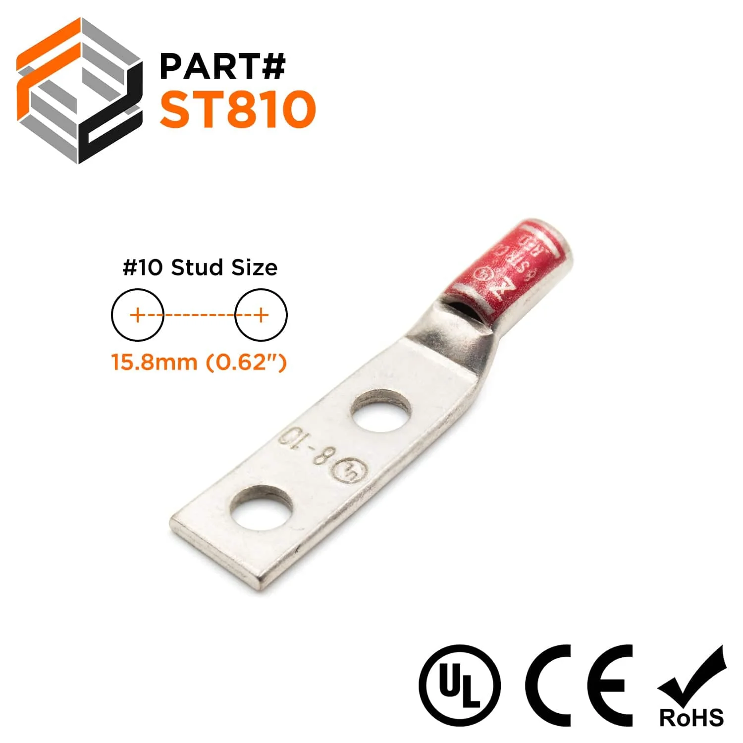 ST810 - 8 AWG Compression Lug - #10 Stud Size, 1 Piece