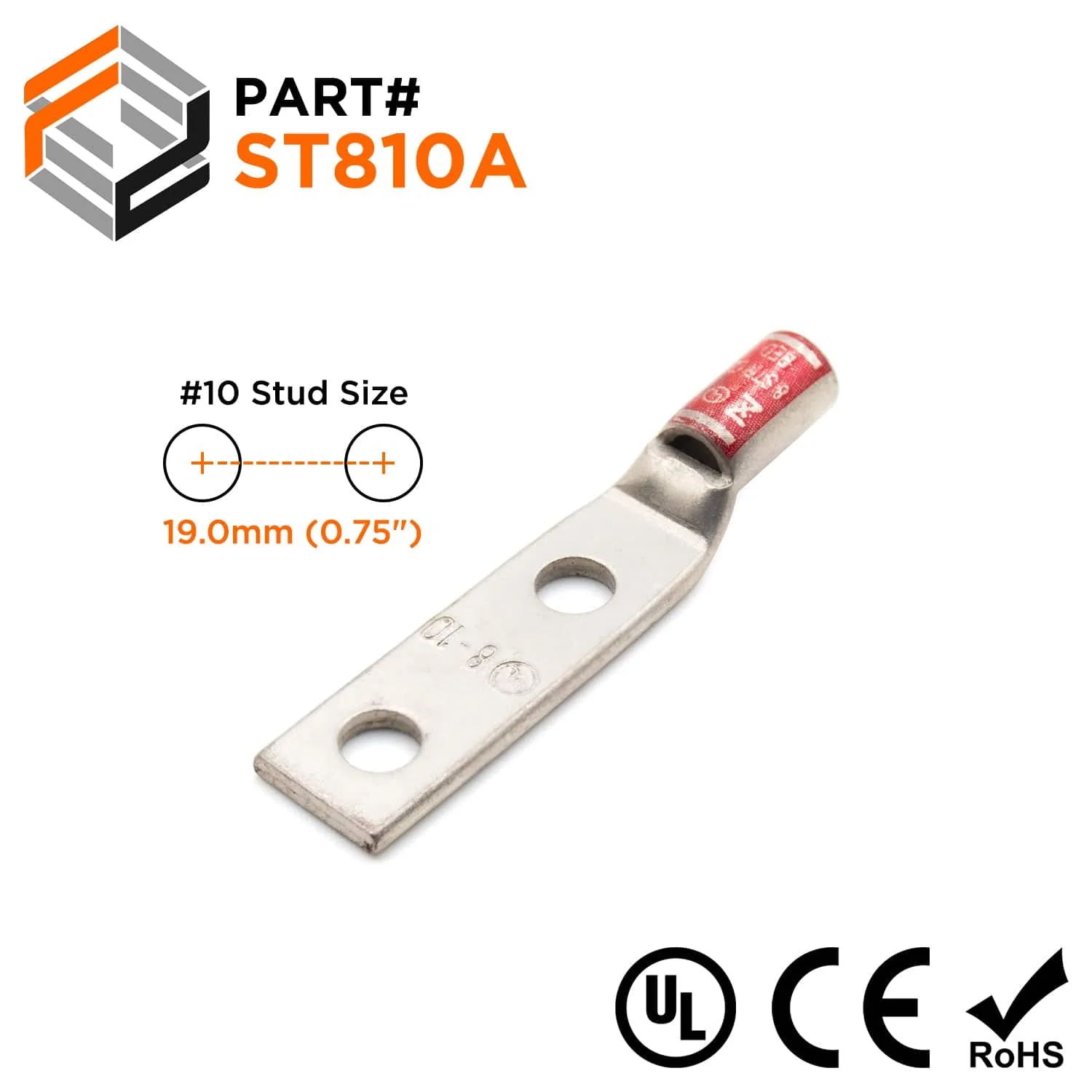 ST810A - 8 AWG Compression Lug - #10 Stud Size, 1 Piece