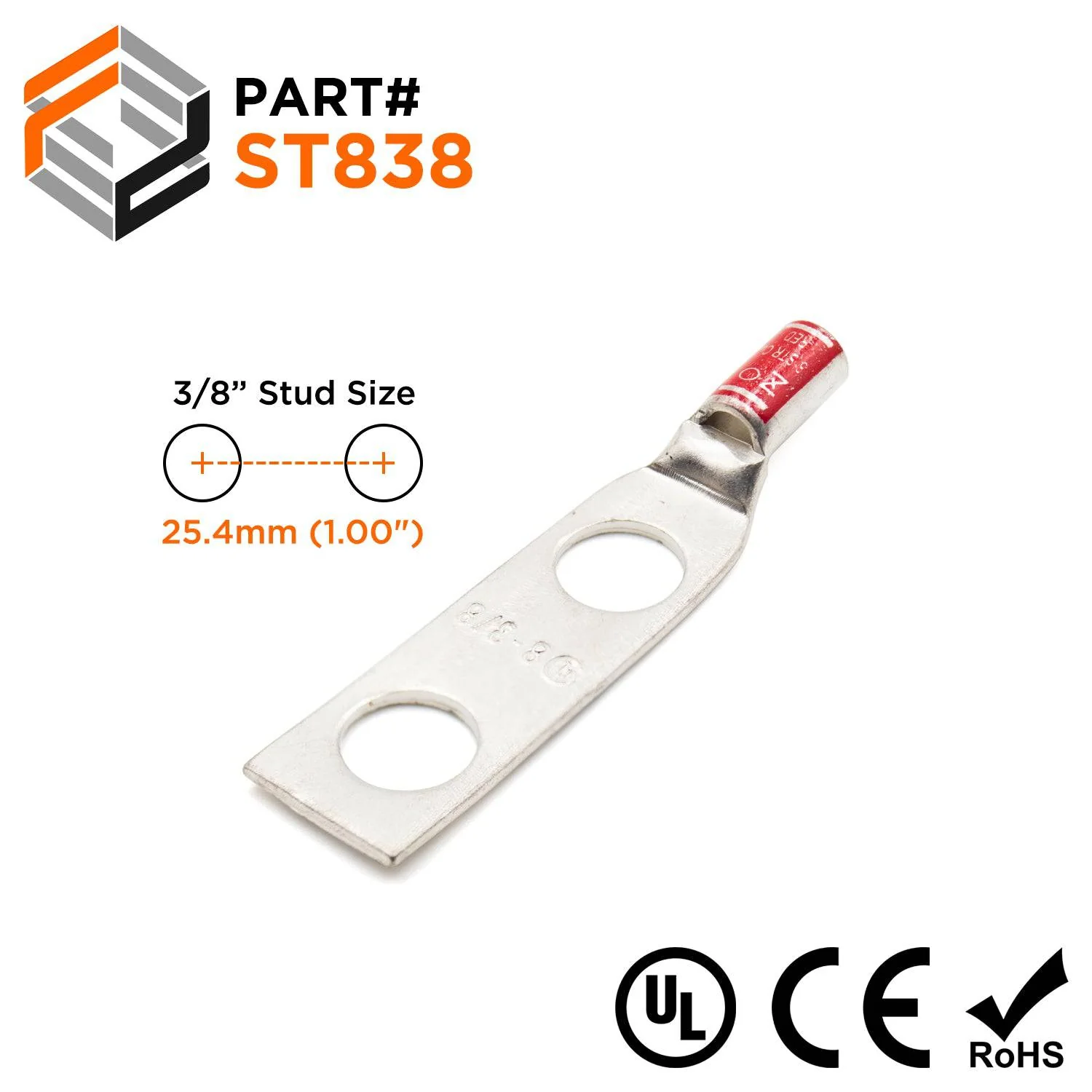 ST838 - 8 AWG Compression Lug - 3/8" Stud Size, 1 Piece