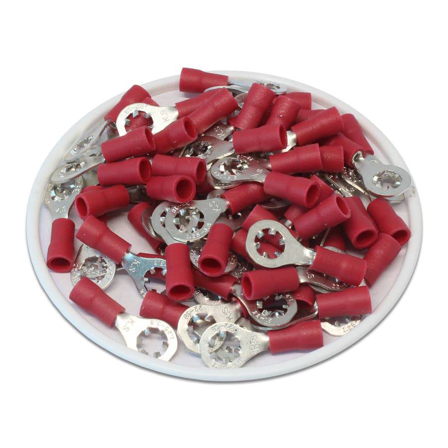 STRV1-37 - 22 to 18 AWG Vinyl Insulated Star Ring Terminals, #6 Stud, UL Approved, 100 Pieces