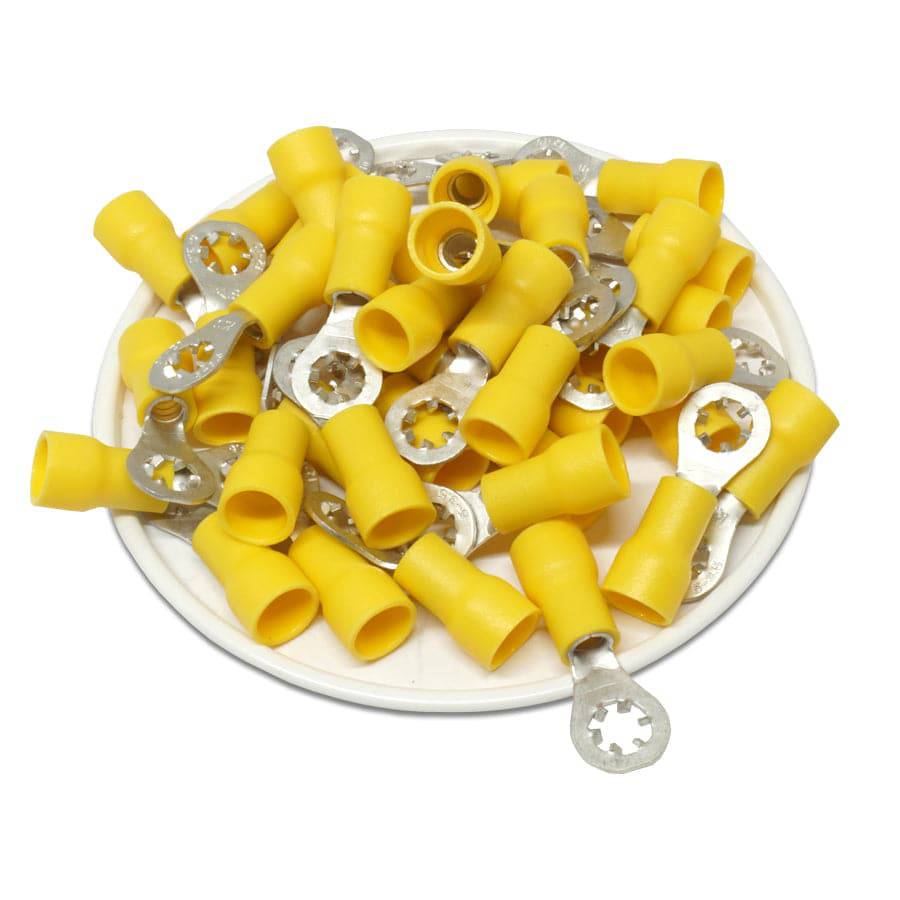 STRV5-37 - 12 to 10 AWG Vinyl PVC Insulated Star Ring Terminals, #6 Stud, UL Approved, 50 Pieces