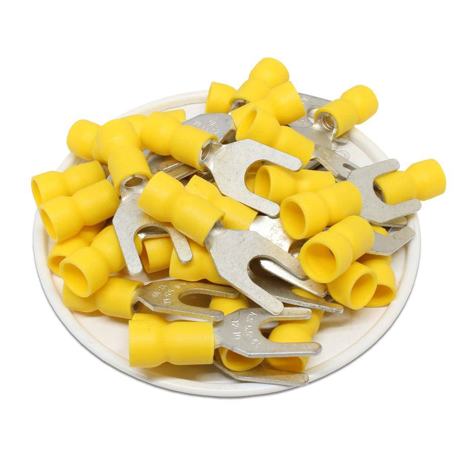 SVEL5-6 - 12 to 10 AWG Vinyl Insulated Spade Terminals, 1/4" Stud, 100 Pieces