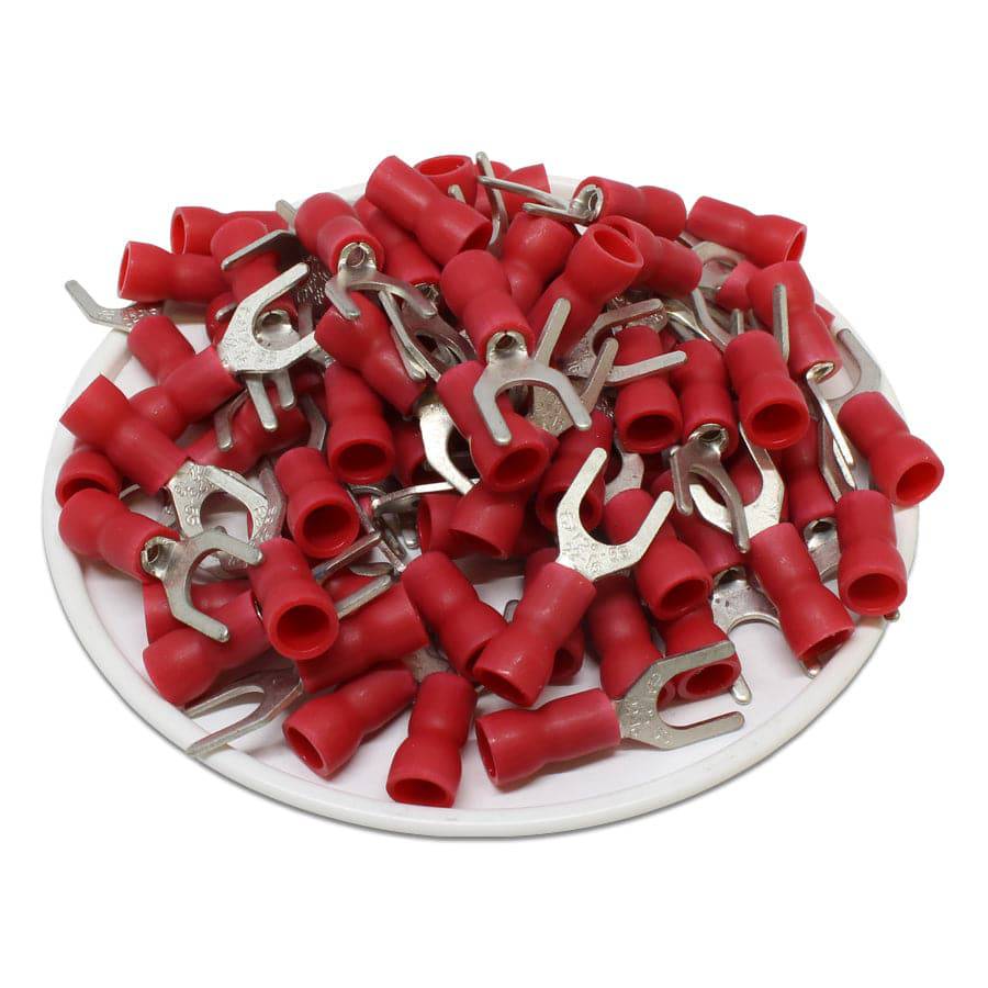 SVES1-5 - 22 to 16 AWG Vinyl Insulated Spade Terminals, #10 Stud, 100 Pieces