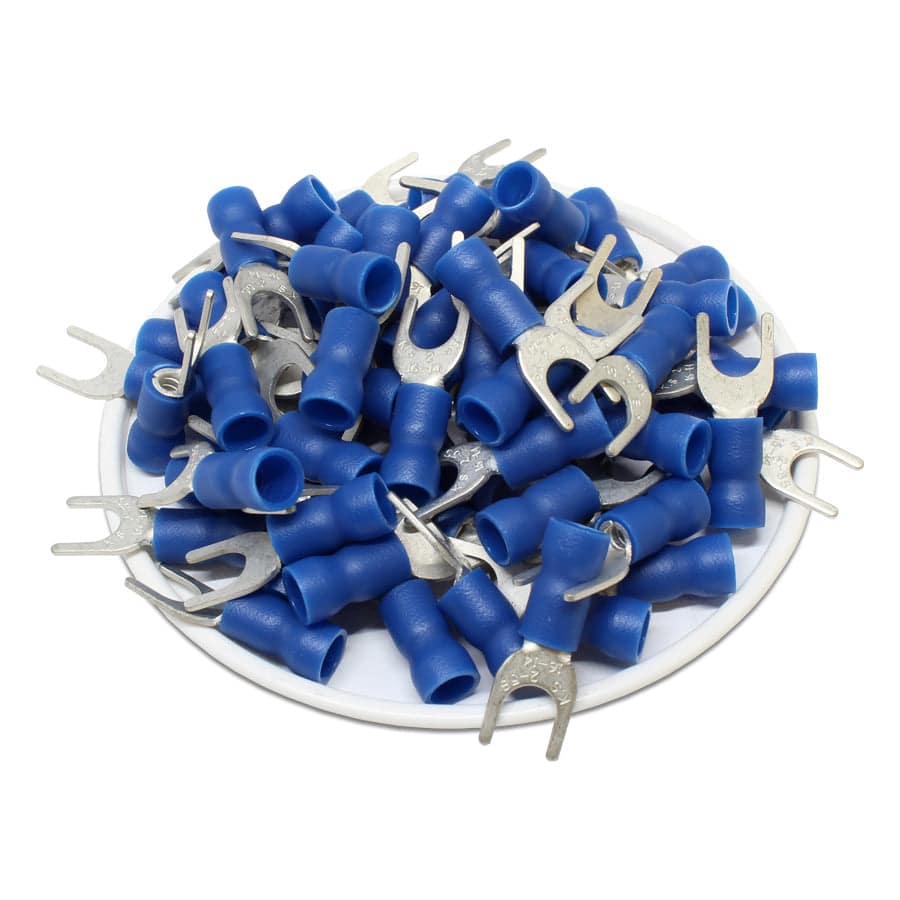 SVES2-5 - 16 to 14 AWG Vinyl PVC Insulated Spade Terminals, #10 Stud, 100 Pieces