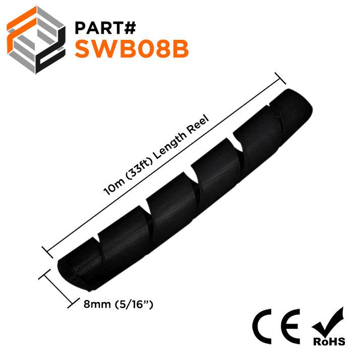 SWF08B - Fire Retardant Spiral Wrap - 5/16" (8mm) - Black