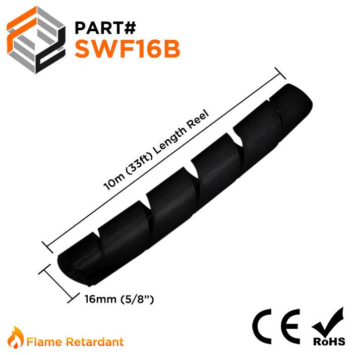 SWF16B - Fire Retardant Spiral Wrap - 16mm Black - 33ft (10m)