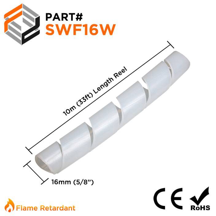 SWF16W - Fire Retardant Spiral Wrap - 16mm White - 33ft (10m)