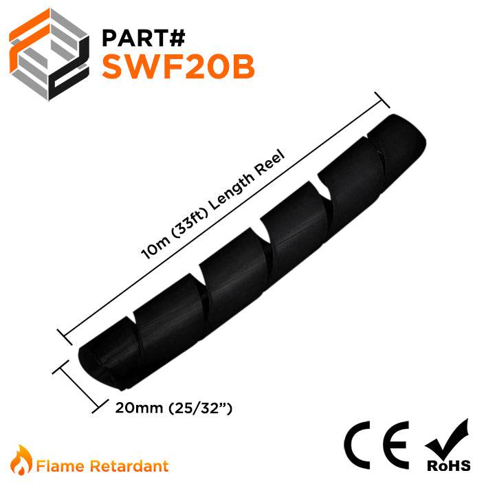 SWF20B - Fire Retardant Spiral Wrap - 20mm Black - 33ft (10m)