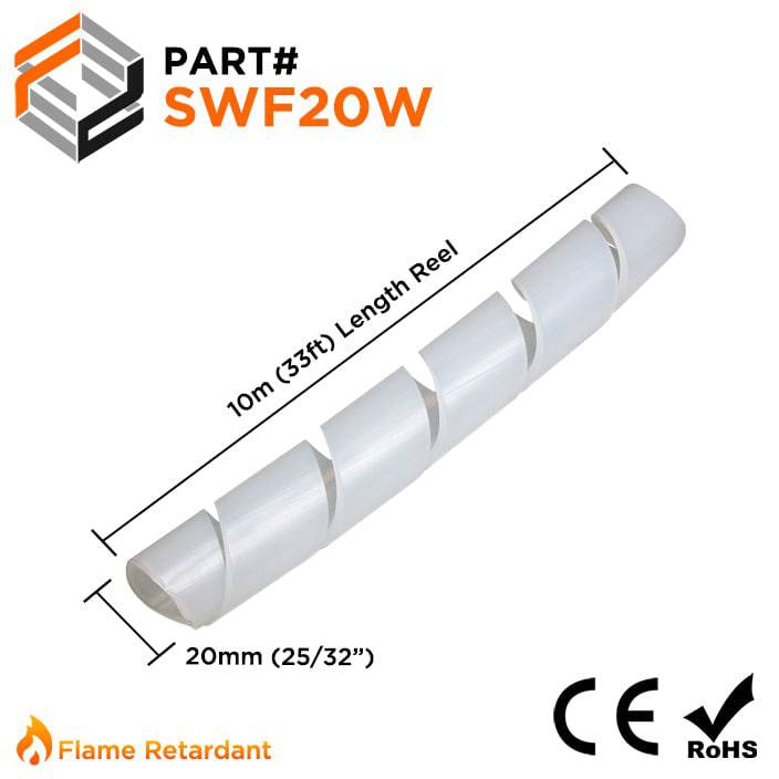 SWF20W - Fire Retardant Spiral Wrap - 20mm White - 33ft (10m)