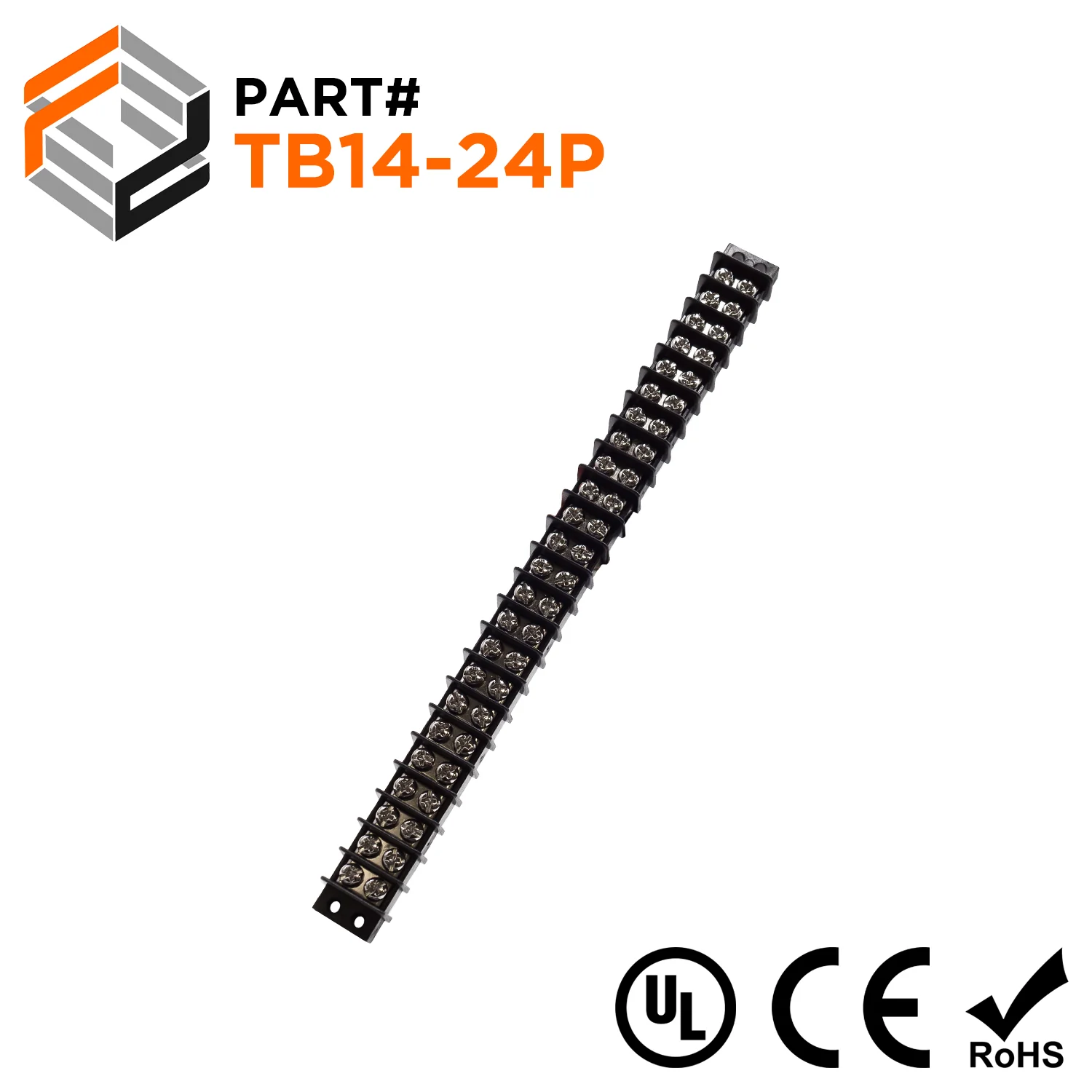 TB14-24P - Barrier Strip Terminal Block, Terminal Strip, 24 Pole, Double Row, 15A, 300V, UL Approved, 1 Piece