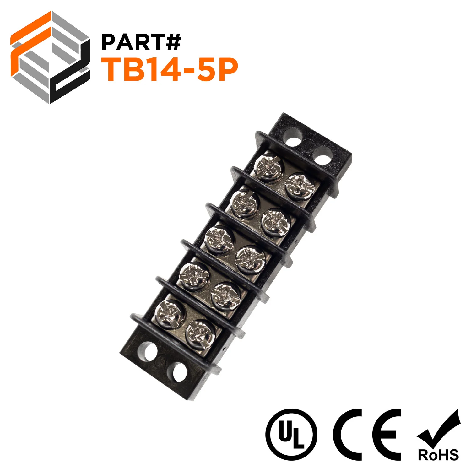Barrier Strip Terminal Block, Terminal Strip, 5 Pole, Double Row, 15A, 300V, UL Approved - TB14-5P