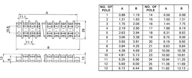 TB18-22P - Barrier Strip Terminal Block, Terminal Strip, 22 Pole, Double Row, 20A, 300V, UL Approved, 1 Piece - Image 3