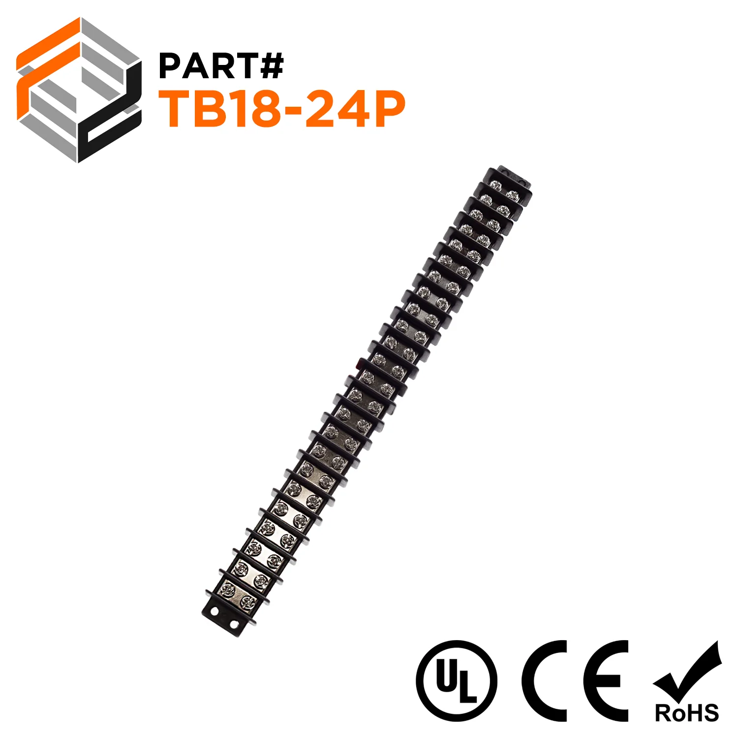 TB18-24P - Barrier Strip Terminal Block, Terminal Strip, 24 Pole, Double Row, 20A, 300V, UL Approved, 1 Piece