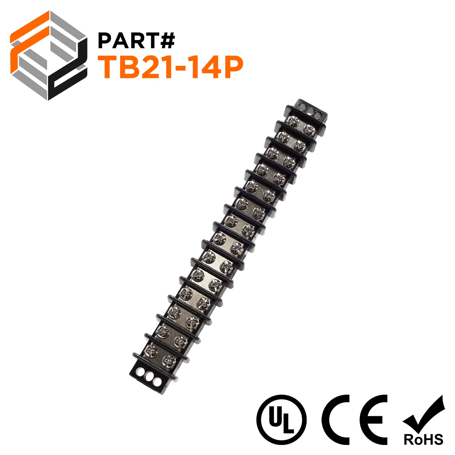 TB21-14P - Barrier Strip Terminal Block, Terminal Strip, 14 Pole, Double Row, 30A, 300V, UL Approved, 1 Piece