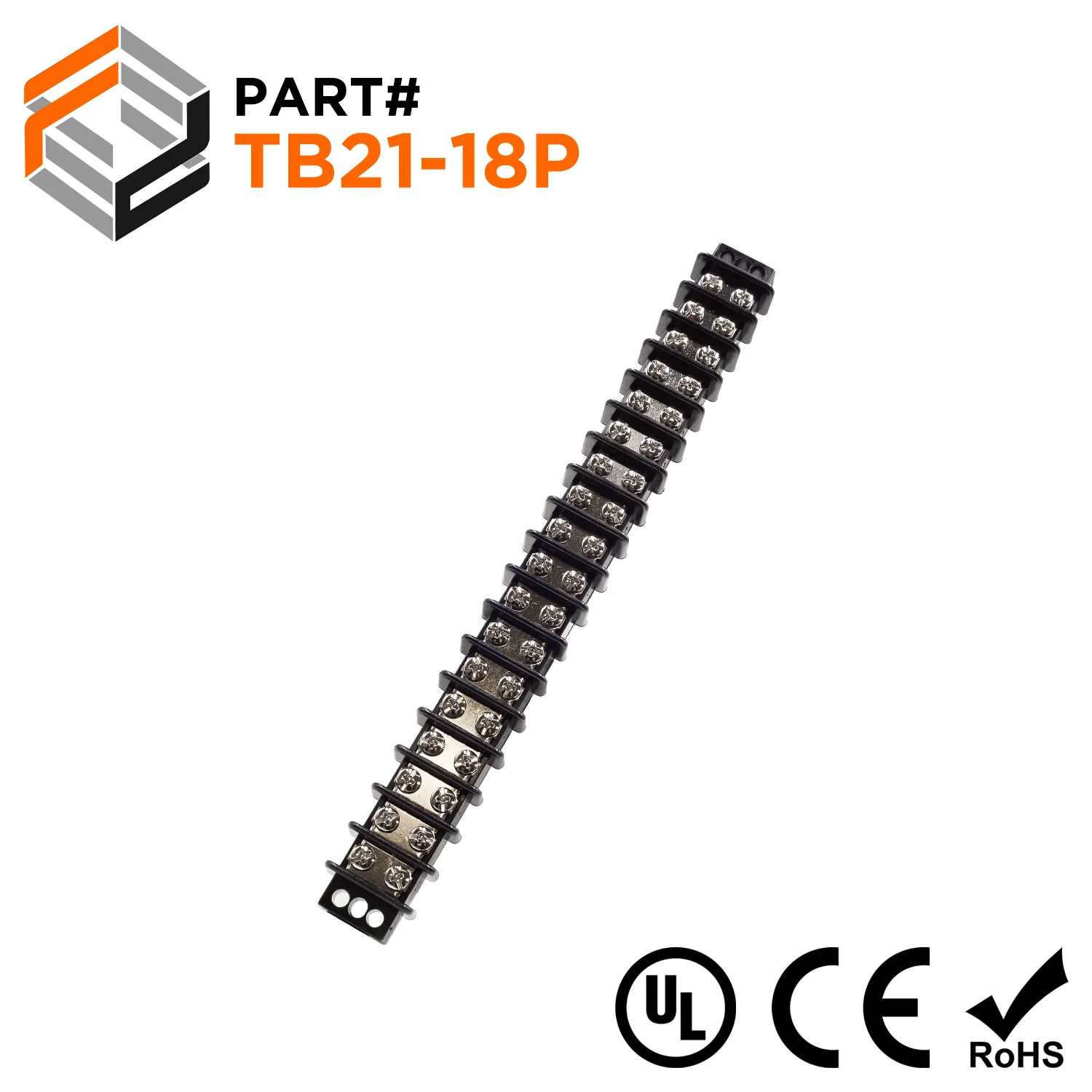 TB21-18P - Barrier Strip Terminal Block, Terminal Strip, 18 Pole, Double Row, 30A, 300V, UL Approved, 1 Piece