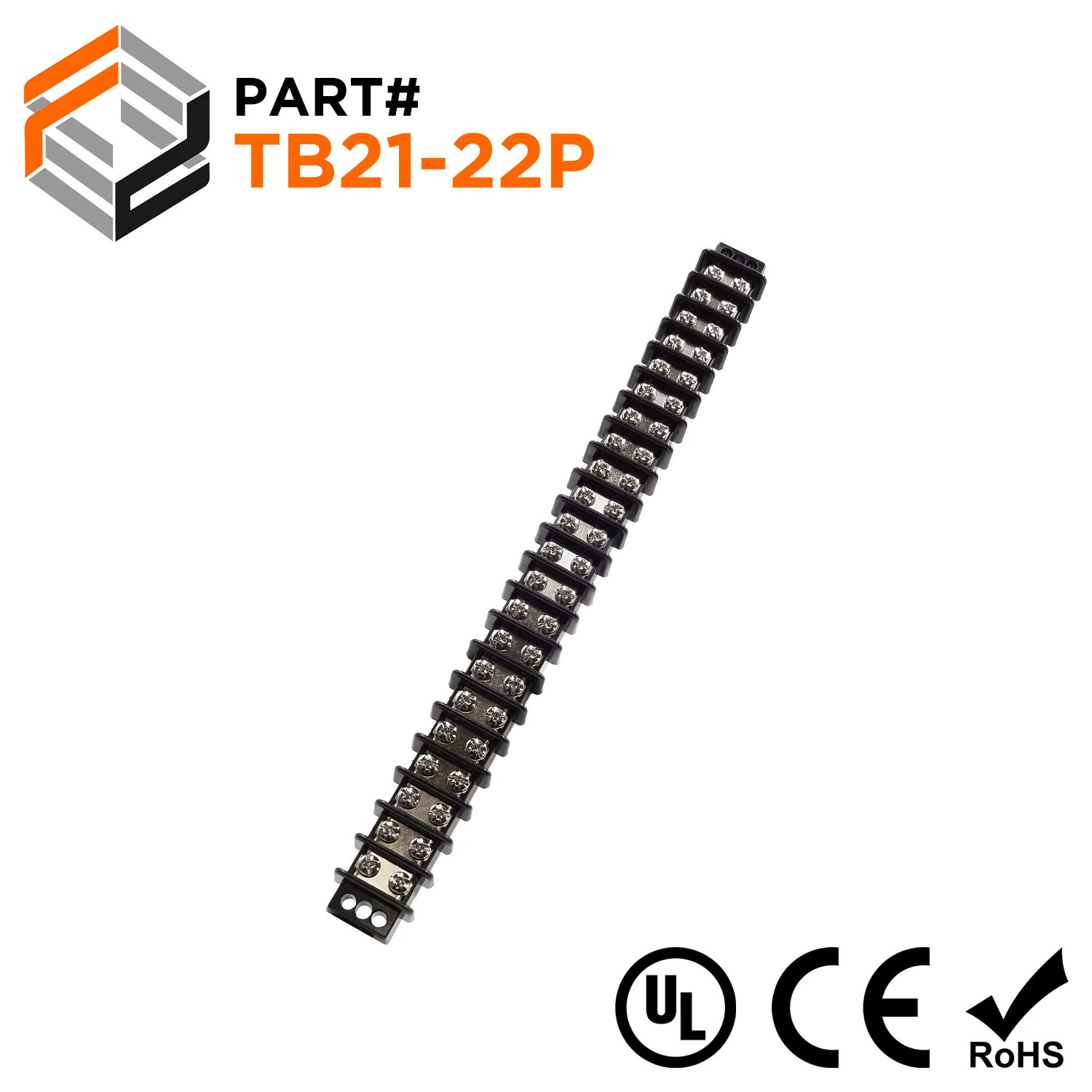 TB21-22P - Barrier Strip Terminal Block, Terminal Strip, 22 Pole, Double Row, 30A, 300V, UL Approved, 1 Piece