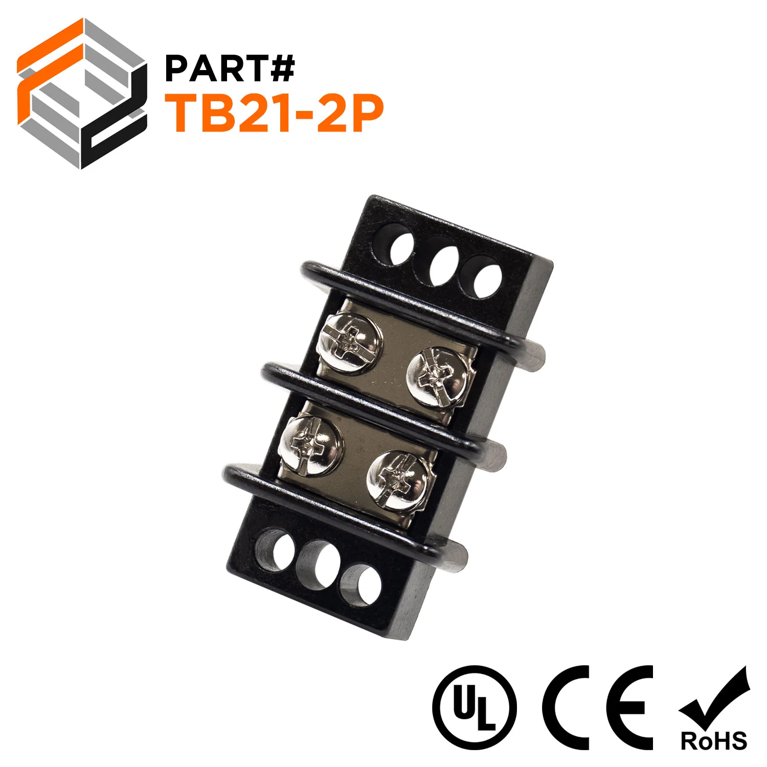 Barrier Strip Terminal Block, Terminal Strip, 2 Pole, Double Row, 30A, 300V, UL Approved - TB21-2P