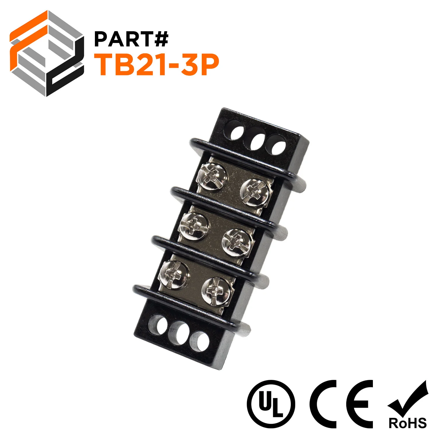 Barrier Strip Terminal Block, Terminal Strip, 3 Pole, Double Row, 30A, 300V, UL Approved - TB21-3P