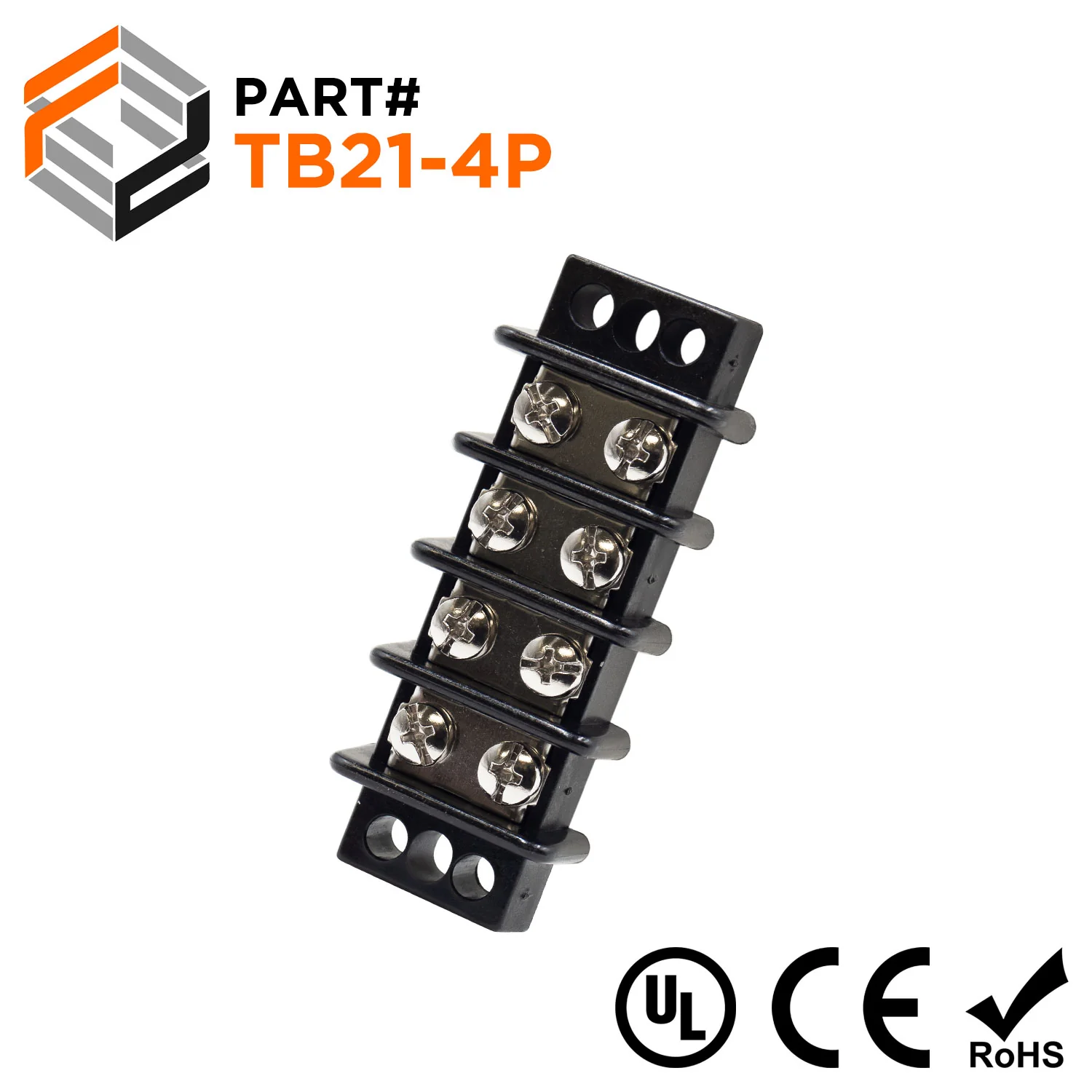 Barrier Strip Terminal Block, Terminal Strip, 4 Pole, Double Row, 30A, 300V, UL Approved - TB21-4P