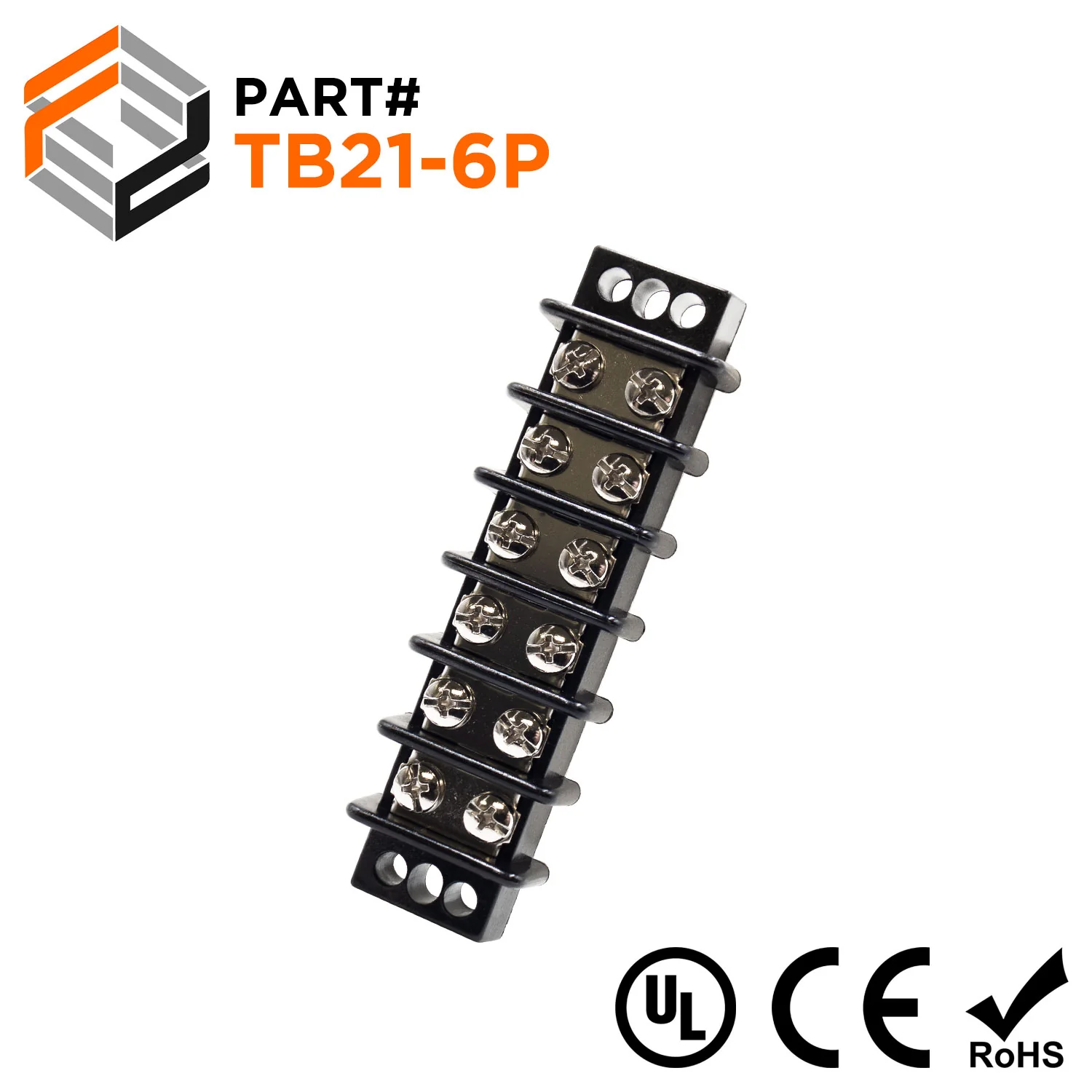 Barrier Strip Terminal Block, Terminal Strip, 6 Pole, Double Row, 30A, 300V, UL Approved - TB21-6P