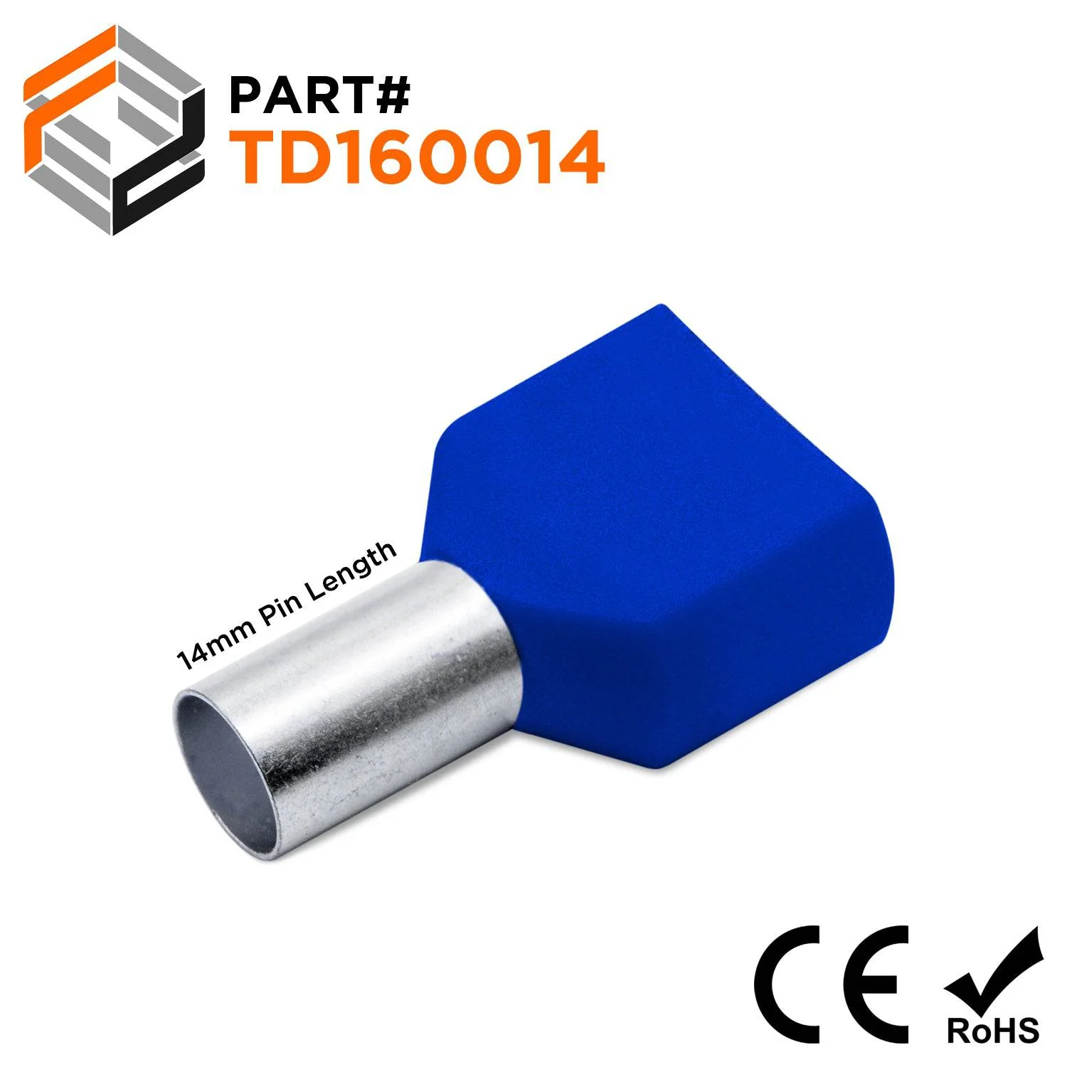 TD160014 - 6 AWG Twin Wire Ferrules, 14mm Pin, Blue, 100 Pieces
