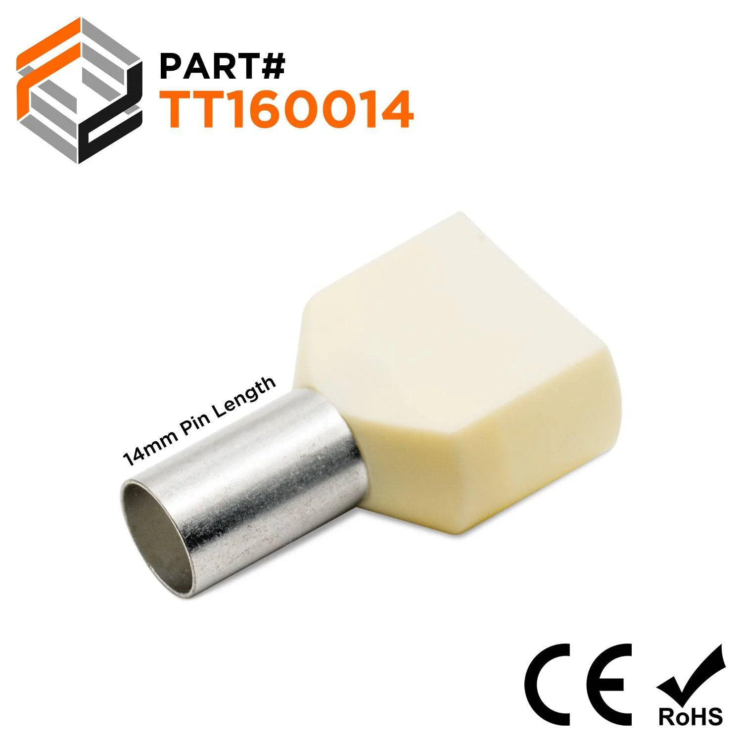 TT160014 - 6 AWG Twin Wire Ferrules, 14mm Pin, Beige, 100 Pieces