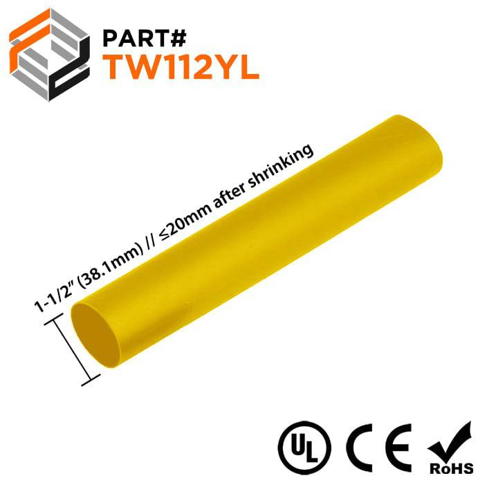 TW112YL - 1-1/2" Thin Wall Heat Shrink Tubing, 2:1 Shrink Ratio, Yellow, Sold Per Foot