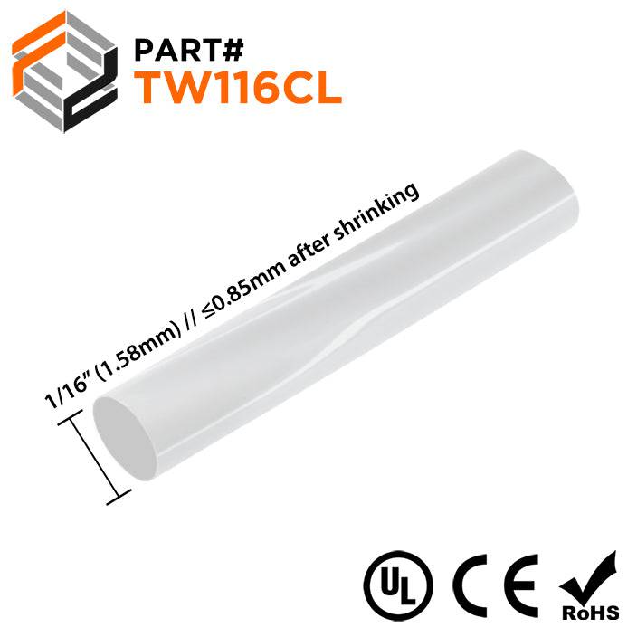 TW116CL - 1/16" Thin Wall Heat Shrink Tubing, 2:1 Shrink Ratio, Clear, Spool of 500ft