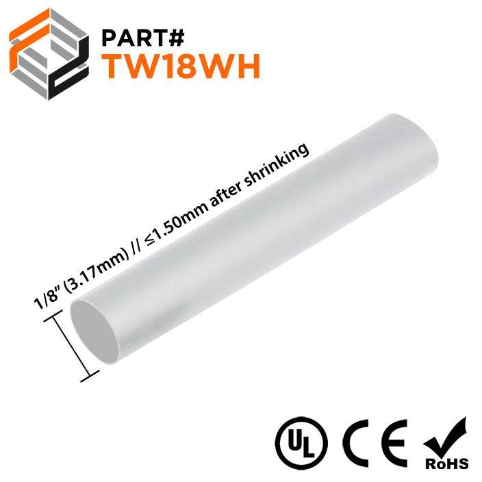 TW18WH - 1/8" Thin Wall Heat Shrink Tubing, 2:1 Shrink Ratio, White, Spool of 500ft