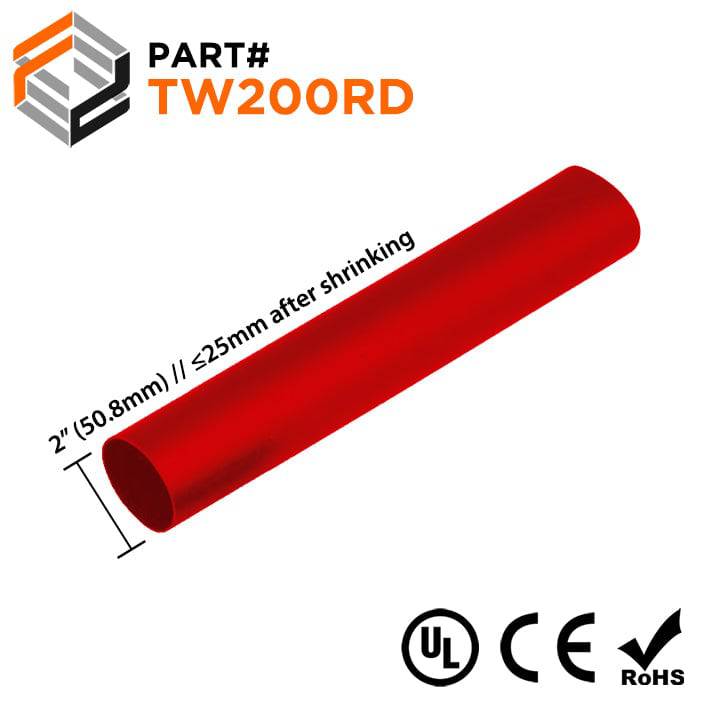 TW200RD - 2" Thin Wall Heat Shrink Tubing, 2:1 Shrink Ratio, Red, Sold Per Foot