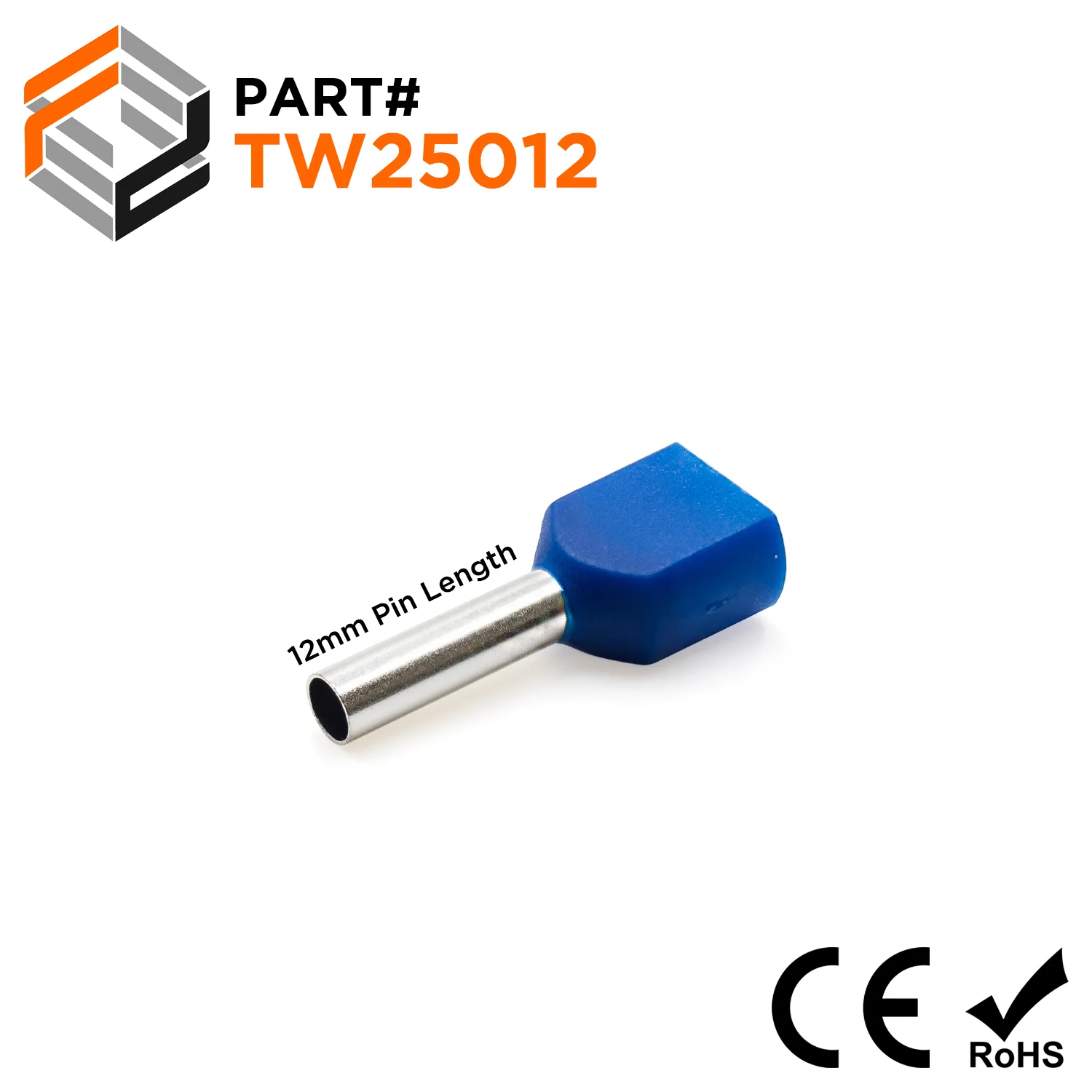 TW25012 - 14 AWG Twin Wire Ferrules, Blue, 12mm Pin, 500 Pieces