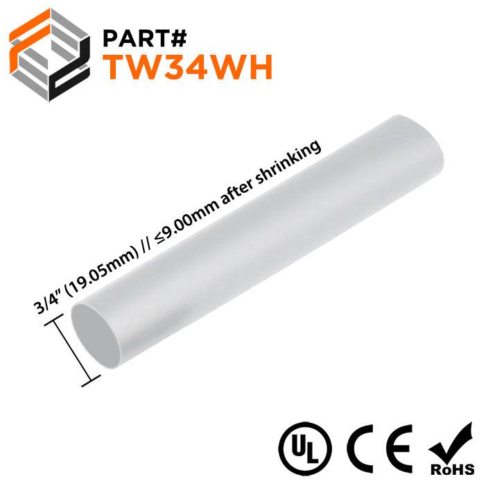 TW34WH - 3/4" Thin Wall Heat Shrink Tubing, 2:1 Shrink Ratio, White, Spool of 328ft