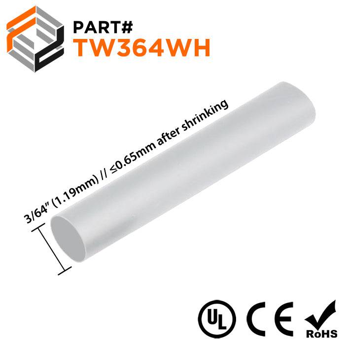 3/64" Thin Wall Heat Shrink Tubing, 2:1 Shrink Ratio, White, Spool of 500ft - TW364WH